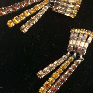 1930’s 3-Color Rhinestone Clip-On Vintage Earrings